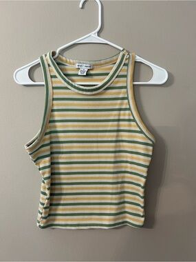 Striped Ribbed Tank Top in Green, Yellow & Cream